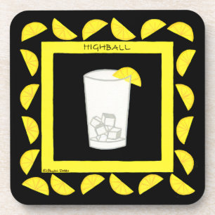 Highball Alcohol Retro Drink Art Green Limes Black Onderzetter