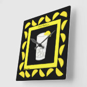 Highball Retro Drink Cocktail Yellow Lemons Black Vierkante Klok (Hoek)