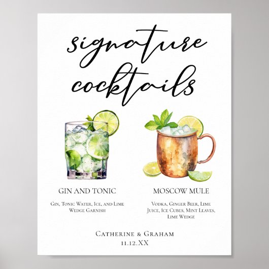 Highball Signature Cocktails Wedding Menu Poster (Voorkant)