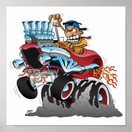 Highboy Hot Rod Race Cartoon Poster