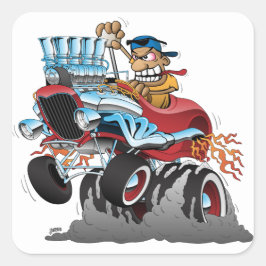Highboy Hot Rod Race Cartoon Vierkante Sticker