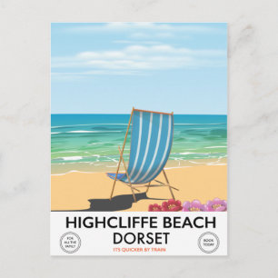 Highcliffe Beach, Dorset vintage treinaffiche Briefkaart