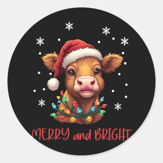 Highland Baby Koe kerstverlichting Ronde Sticker (Voorkant)