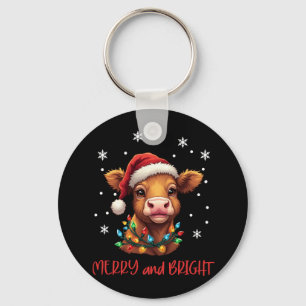 Highland Baby Koe kerstverlichting Sleutelhanger