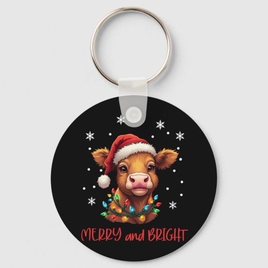 Highland Baby Koe kerstverlichting Sleutelhanger (Voorkant)
