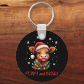 Highland Baby Koe kerstverlichting Sleutelhanger (Voorkant)