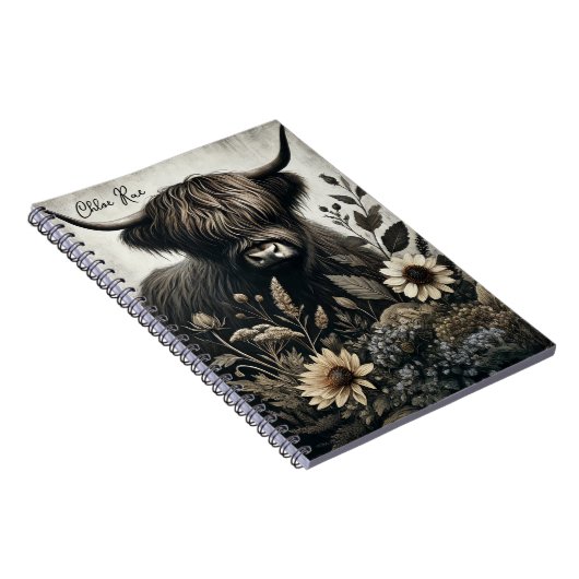 Highland Bull met zonnebloem Notitieboek (Rechterzijde)