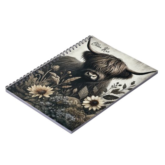 Highland Bull met zonnebloem Notitieboek (Linkerzijde)