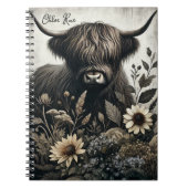 Highland Bull met zonnebloem Notitieboek (Voorkant)