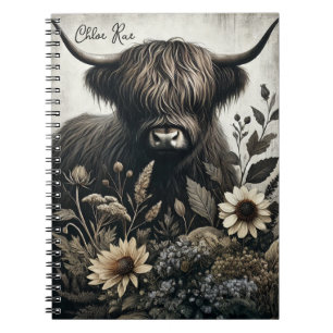 Highland Bull met zonnebloem Notitieboek