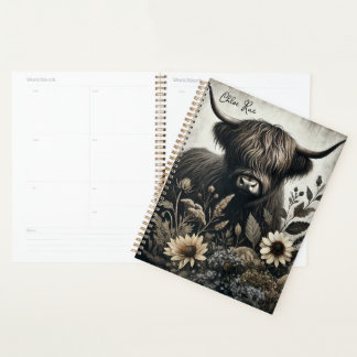 Highland Bull met zonnebloem Planner