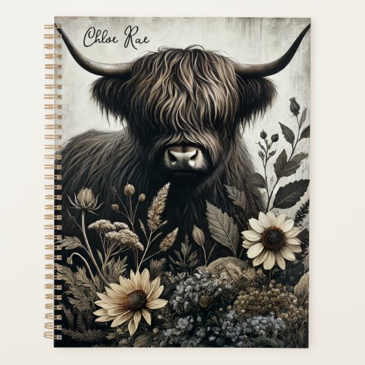 Highland Bull met zonnebloem Planner (Voorkant)