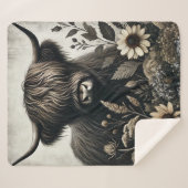 Highland Bull met zonnebloem Sherpa Deken (Voorkant (horizontaal))