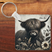 Highland Bull met zonnebloem Sleutelhanger (Voorkant)