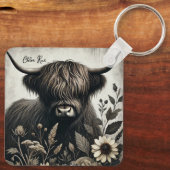 Highland Bull met zonnebloem Sleutelhanger (Achterkant)