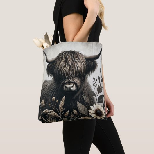 Highland Bull met zonnebloem Tote Bag (Dichtbij)