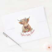 Highland Calf Floral Rustic Waterverf Cute Ronde Sticker (Envelop)