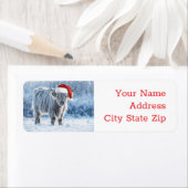 Highland Calf in de sneeuw vakantie terug adres Etiket (Insitu)