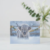 Highland Calf in Snow Christmas Holiday Briefkaart (Staand voorkant)