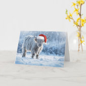 Highland Calf in the Snow Happy Holidays  Kaart (Gele Bloem)
