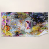 Highland Calf Levendige gekleurde bloemen Strandlaken (Voorkant)