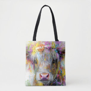 Highland Calf Vibrant spat heldere bloemen Tote Bag