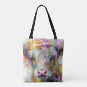 Highland Calf Vibrant spat heldere bloemen Tote Bag (Achterkant)