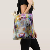 Highland Calf Vibrant spat heldere bloemen Tote Bag (Dichtbij)