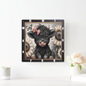 Highland Calf Zonnebloem Bow Vierkante Klok (Huis)