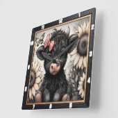 Highland Calf Zonnebloem Bow Vierkante Klok (Hoek)