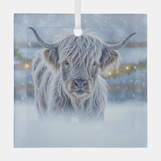 Highland Calif in the Snow Country Cute Glas Ornament (Voorkant)