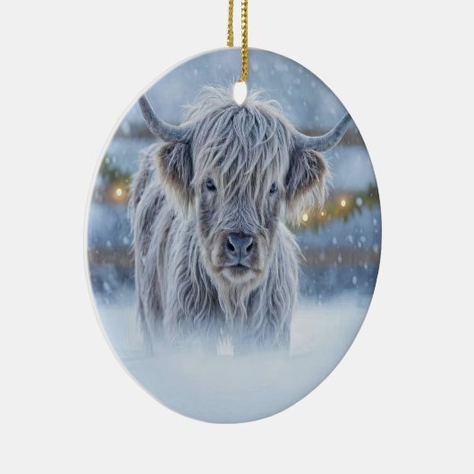 Highland Calif in the Snow Country Cute Keramisch Ornament (Rechts)