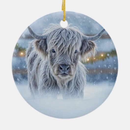 Highland Calif in the Snow Country Cute Keramisch Ornament (Achterkant)