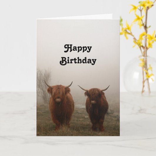Highland Cattle Birthday Kaart (Gele Bloem)