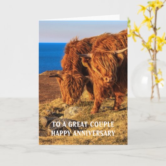 Highland Cattle Jubileum Card Kaart (Gele Bloem)