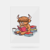 Highland Cattle Koe Lees boeken Drink Coffee Class Acryl Bord (Voorkant)