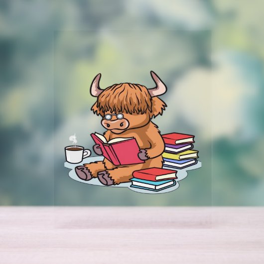 Highland Cattle Koe Lees boeken Drink Coffee Class Acryl Bord (Neutraal)