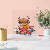 Highland Cattle Koe Lees boeken Drink Coffee Class Acryl Bord (Huwelijk)