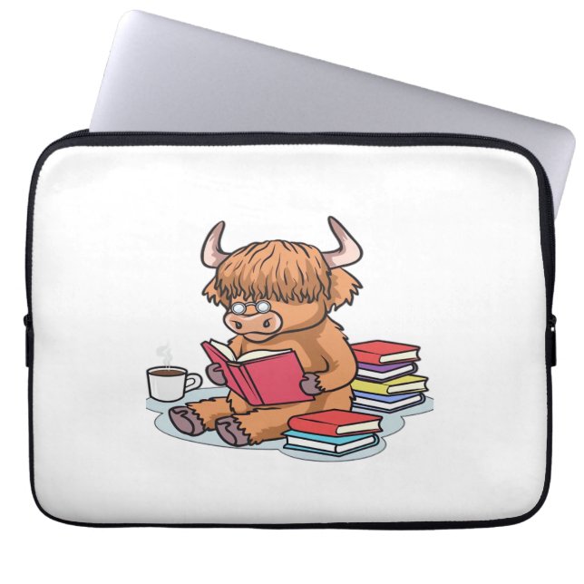 Highland Cattle Koe Lees boeken Drink Coffee Class Laptop Sleeve (Voorkant)