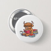 Highland Cattle Koe Lees boeken Drink Coffee Class Ronde Button 5,7 Cm (Voorkant /achterkant)
