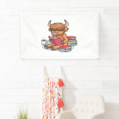 Highland Cattle Koe Lees boeken Drink Coffee Class Spandoek (Insitu)