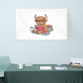 Highland Cattle Koe Lees boeken Drink Coffee Class Spandoek (Beurs)