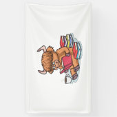 Highland Cattle Koe Lees boeken Drink Coffee Class Spandoek (Verticaal)
