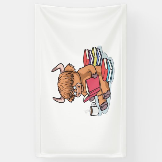 Highland Cattle Koe Lees boeken Drink Coffee Class Spandoek