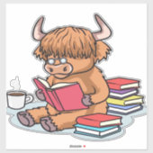 Highland Cattle Koe Lees boeken Drink Coffee Class Sticker (Vel)