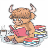 Highland Cattle Koe Lees boeken Drink Coffee Class Sticker (Voorkant)
