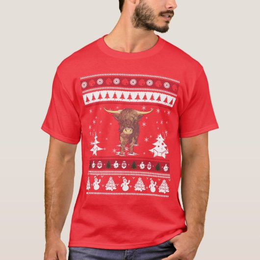 Highland Cattle Lelijke Kerstmis T-shirt (Voorkant)