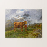 Highland Cattle | Rosa Bonheur Legpuzzel<br><div class="desc">Highland Cattle (1876) | Rosa Bonheur’s Highland Cattle is a serene and evocative painting depicting a mother cow and her young calf standing on a mossy green mountaintop surrounded by clouds. The composition captures the rugged beauty of the highlands, with the cattle’s textured coats and gentle expressions adding warmth and...</div>