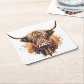 Highland Coo Coaster Kartonnen Onderzetters (Schuin)