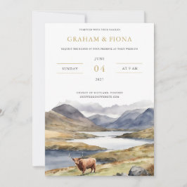 Highland Coo Watercolor Invitation Kaart